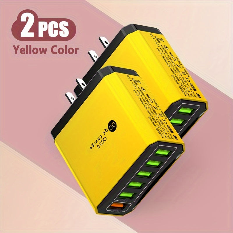 XJDR 2Pcs 6 Ports USB 30W QC3.0 Mobile Phone Fast Charging Adapter, US Plug USB Qiuck Charge Adapter, Protable Travel Charger Wall Charger