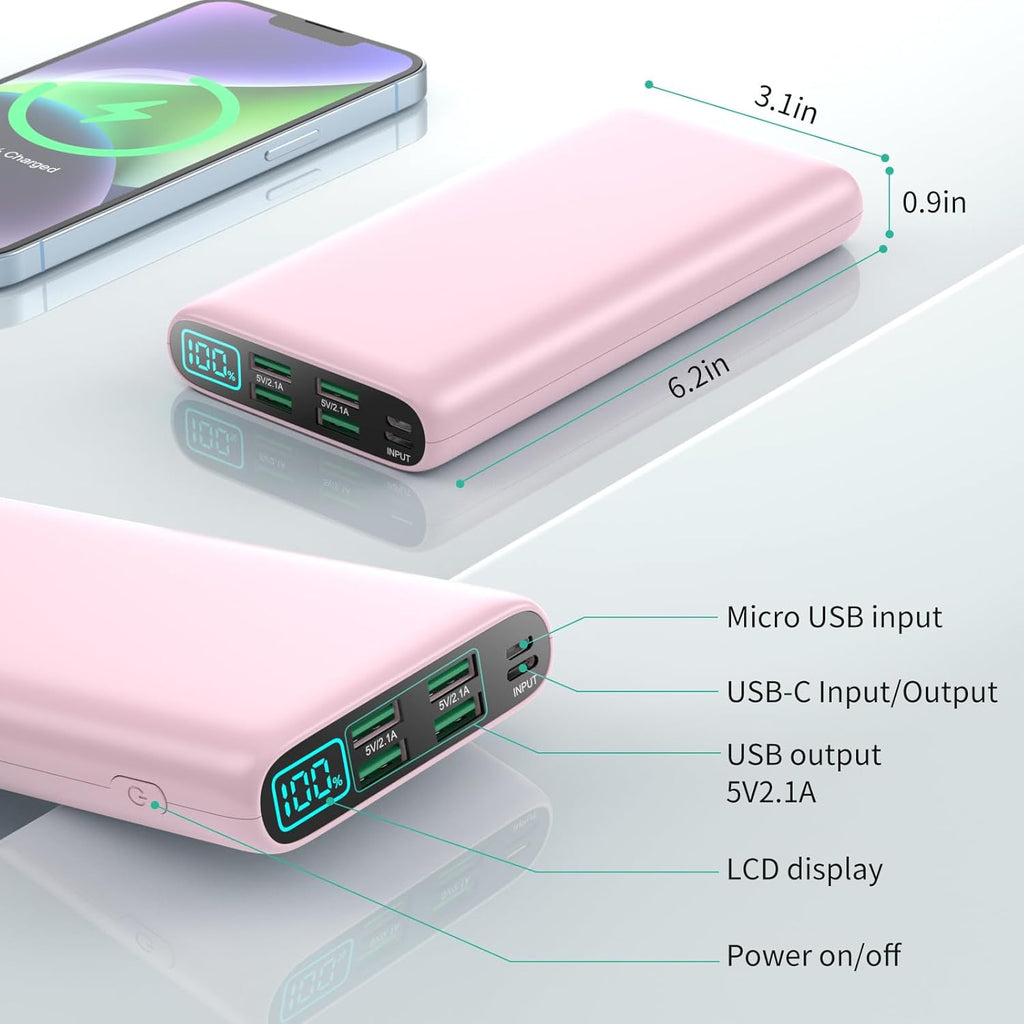 Portable Charger 38800mAh,LCD Display Power Bank,5 USB Outputs Battery Pack Backup, USB-C in&out Dual Input Phone Charging Compatible with iPhone 16/15/14/13 Pro/12,Android Samsung Galaxy Pixel Nexus