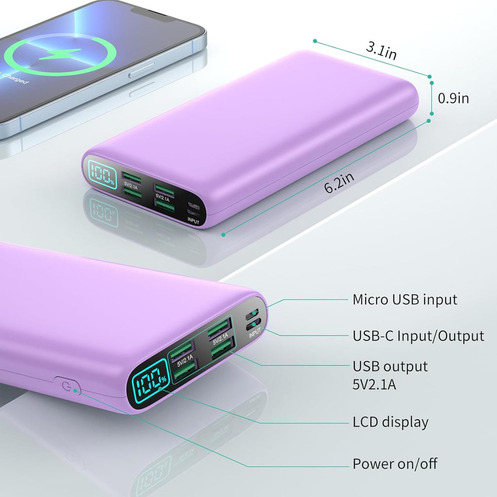 Portable Charger 38800mAh,LCD Display Power Bank,5 USB Outputs Battery Pack Backup, USB-C in&out Dual Input Phone Charging Compatible with iPhone 16/15/14/13 Pro/12,Android Samsung Galaxy Pixel Nexus