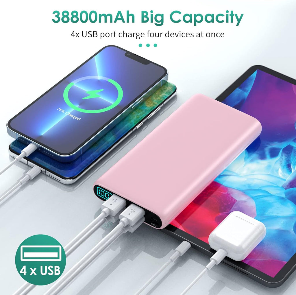 Portable Charger 38800mAh,LCD Display Power Bank,5 USB Outputs Battery Pack Backup, USB-C in&out Dual Input Phone Charging Compatible with iPhone 16/15/14/13 Pro/12,Android Samsung Galaxy Pixel Nexus