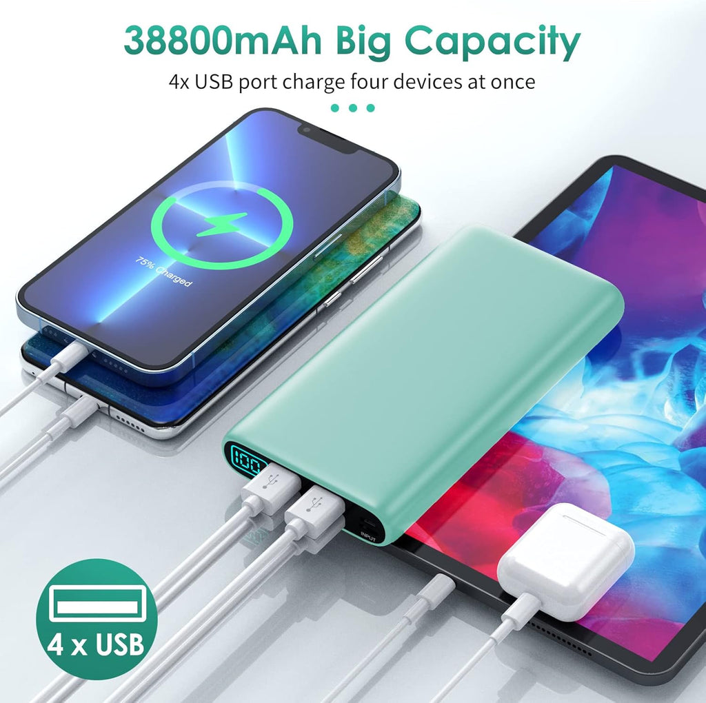 Portable Charger 38800mAh,LCD Display Power Bank,5 USB Outputs Battery Pack Backup, USB-C in&out Dual Input Phone Charging Compatible with iPhone 16/15/14/13 Pro/12,Android Samsung Galaxy Pixel Nexus