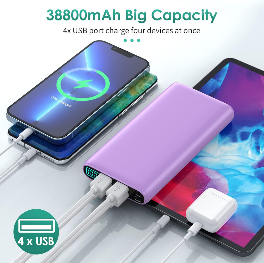 Portable Charger 38800mAh,LCD Display Power Bank,5 USB Outputs Battery Pack Backup, USB-C in&out Dual Input Phone Charging Compatible with iPhone 16/15/14/13 Pro/12,Android Samsung Galaxy Pixel Nexus