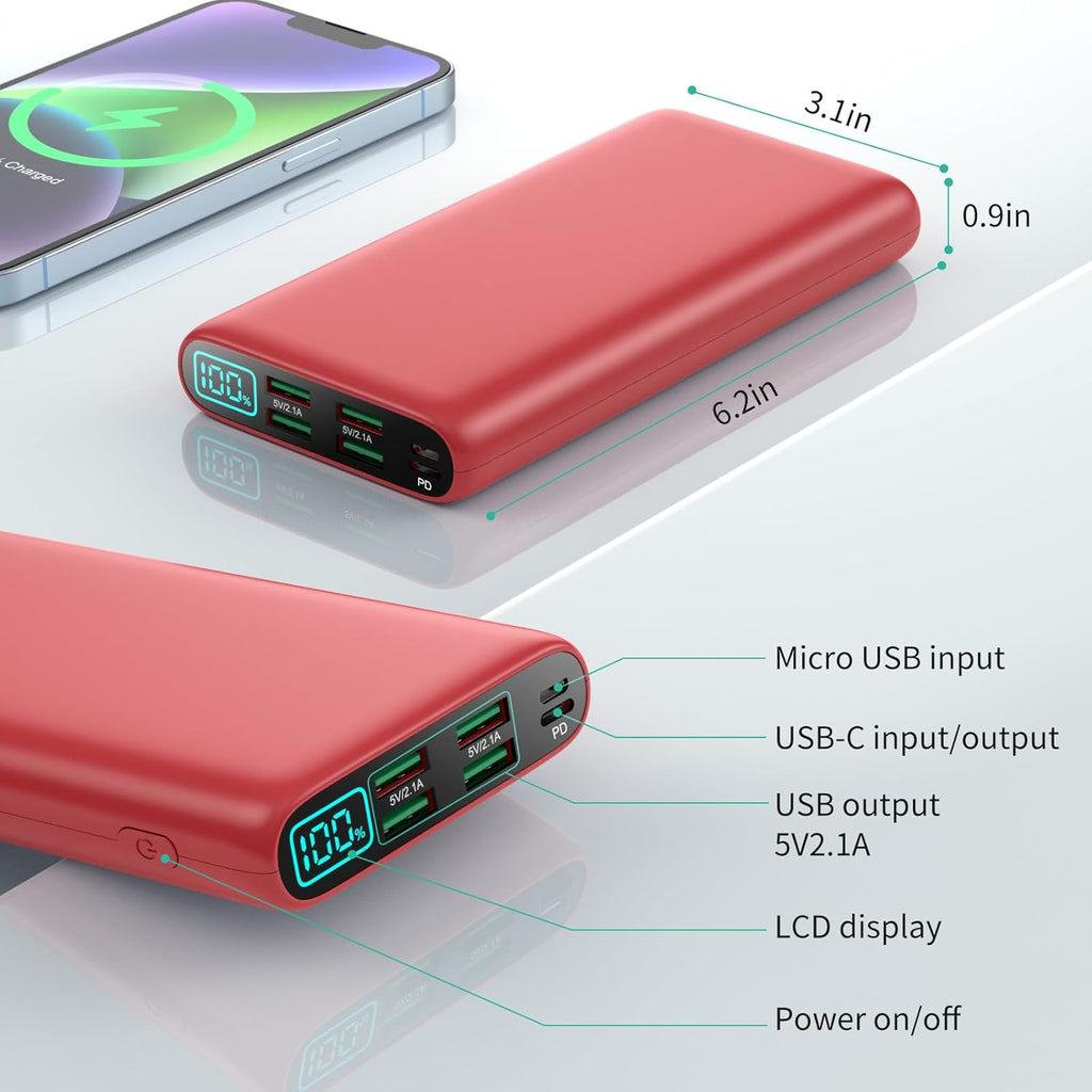 Portable Charger 38800mAh,LCD Display Power Bank,5 USB Outputs Battery Pack Backup, USB-C in&out Dual Input Phone Charging Compatible with iPhone 16/15/14/13 Pro/12,Android Samsung Galaxy Pixel Nexus