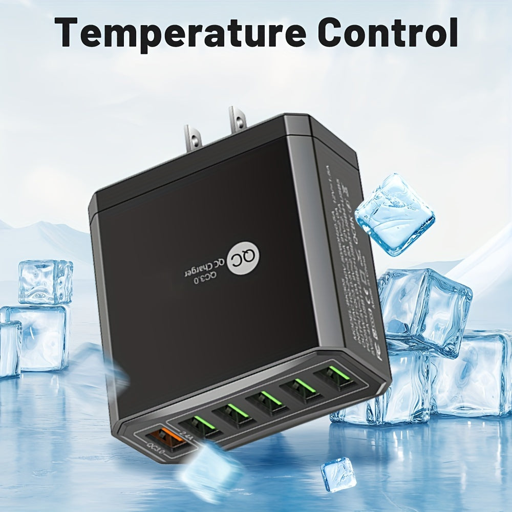 XJDR 2Pcs 6 Ports USB 30W QC3.0 Mobile Phone Fast Charging Adapter, US Plug USB Qiuck Charge Adapter, Protable Travel Charger Wall Charger