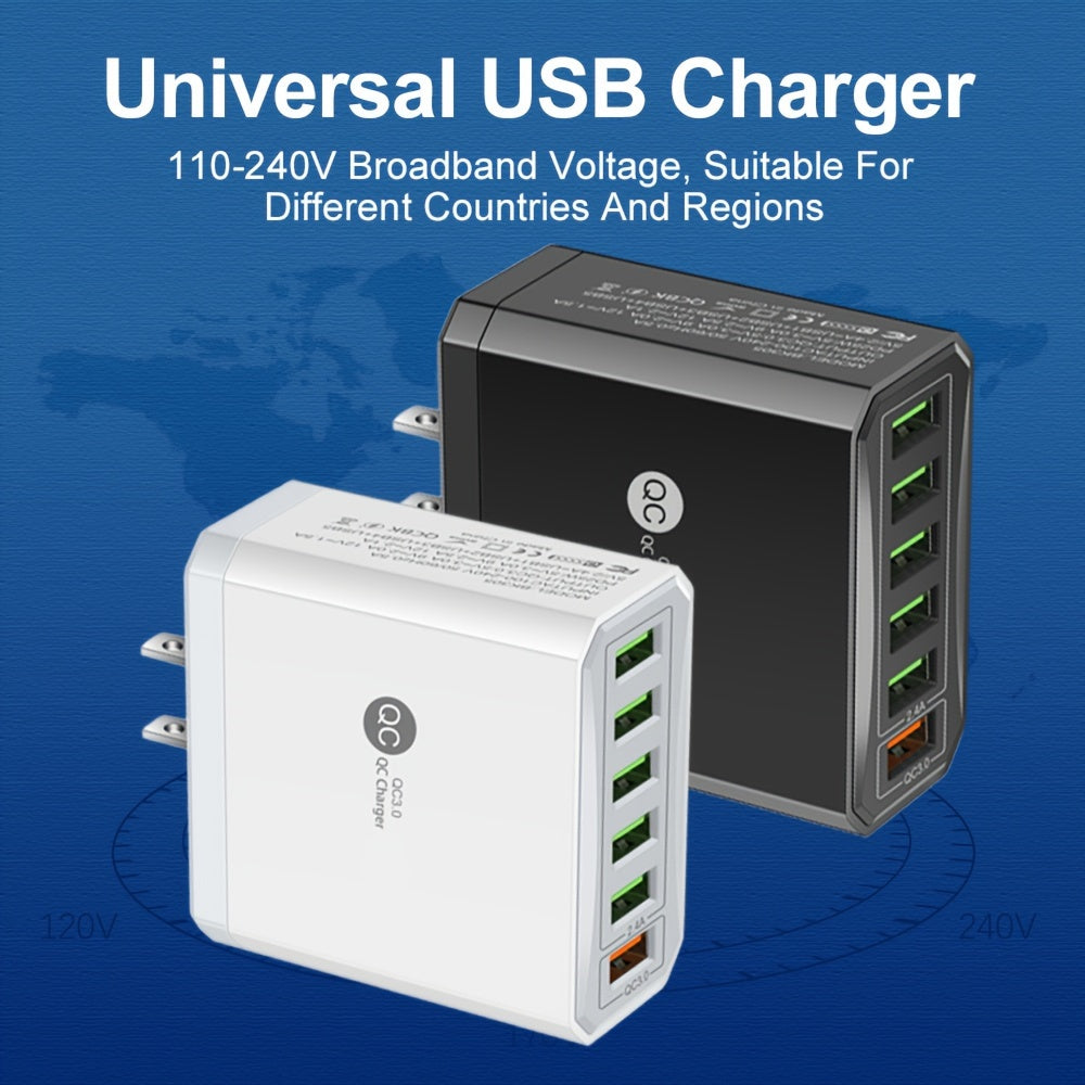 XJDR 2Pcs 6 Ports USB 30W QC3.0 Mobile Phone Fast Charging Adapter, US Plug USB Qiuck Charge Adapter, Protable Travel Charger Wall Charger